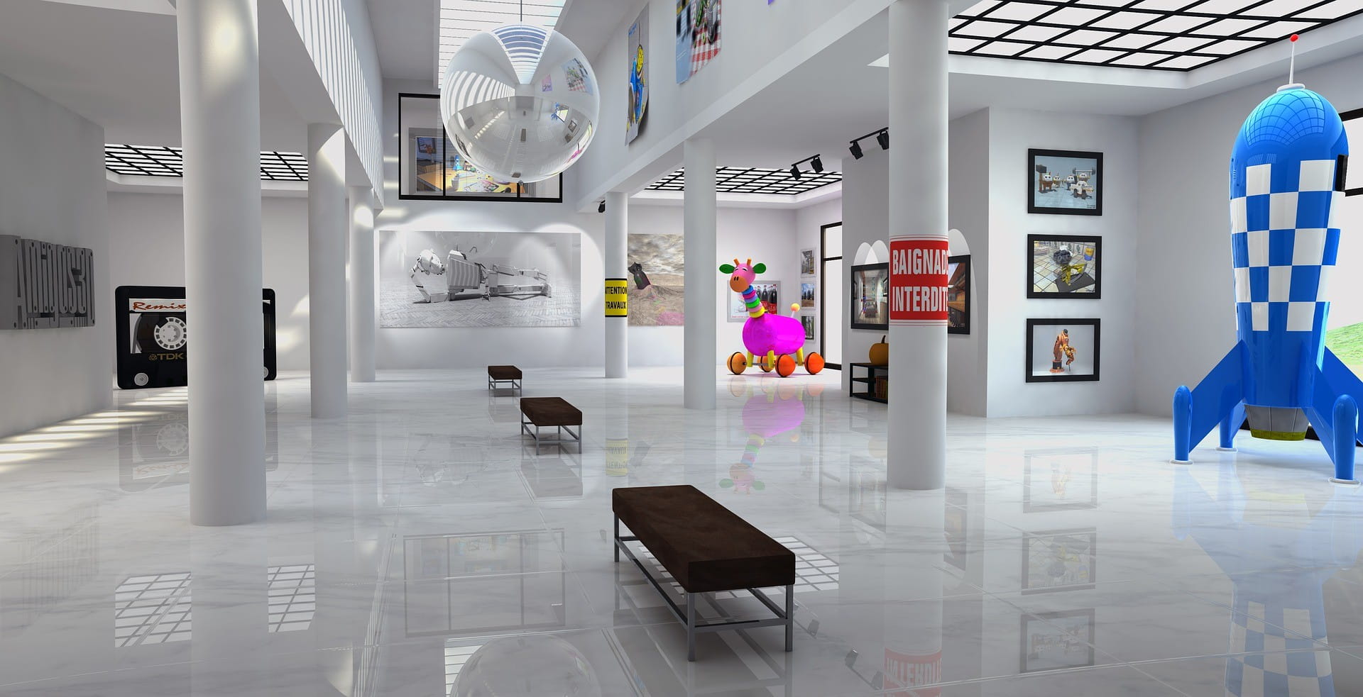 A room displaying an exhibitions targeting children